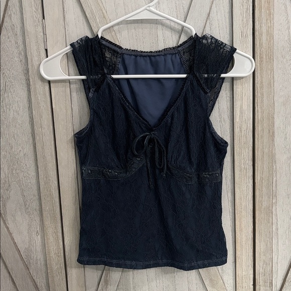 No Boundaries Tops - Dusty Blue Lace Sleeveless Top